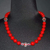 Red Shell Pearls Bead Crystal Ascent Necklace. - FashionByTeresa